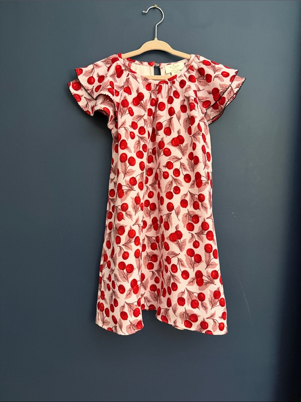 Kate Spade Girls Cherry Print Flutter Sleeve Dress Pink Red Size 6Y 116